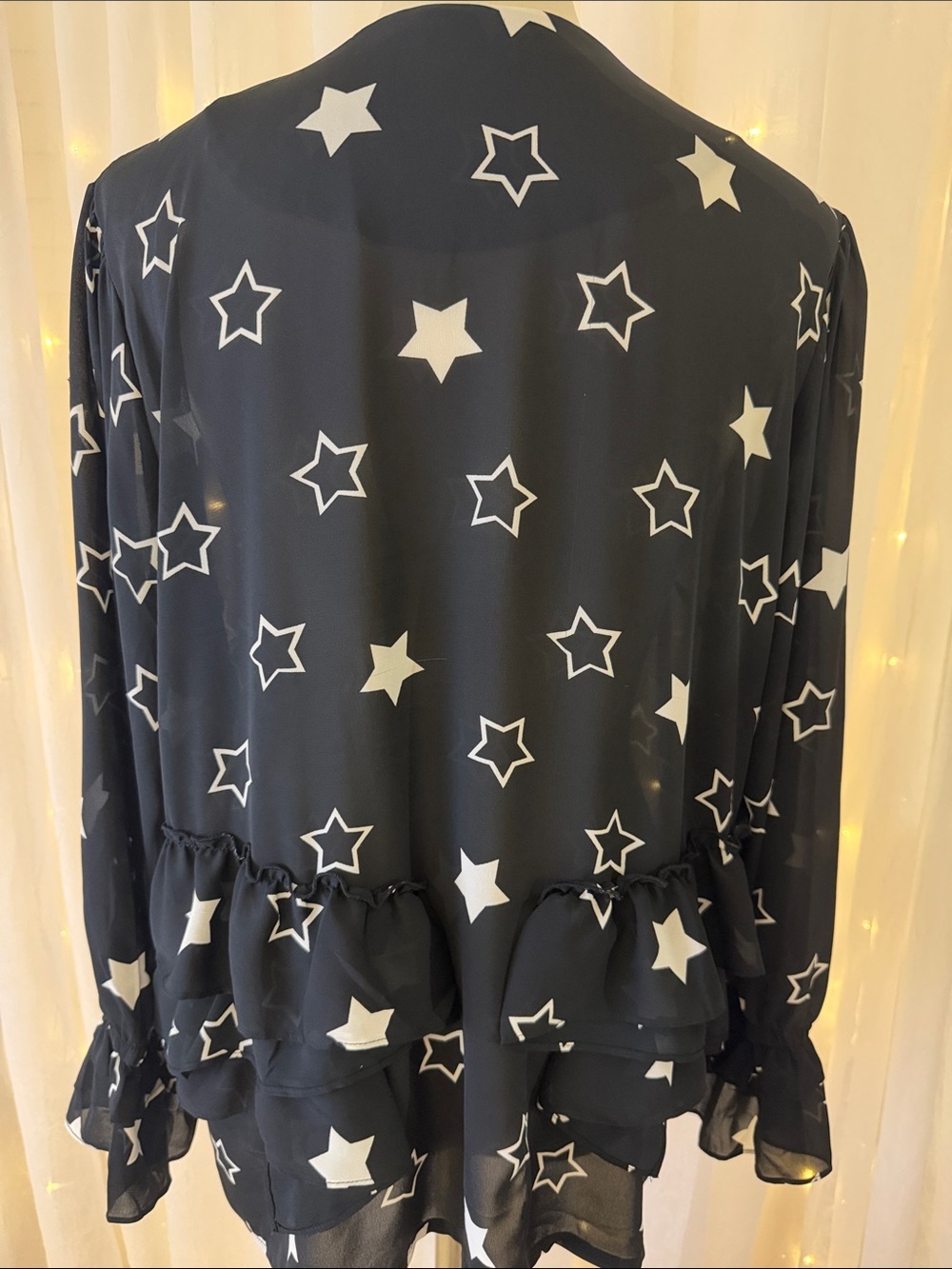 Nais Navy Star-Print Long-Sleeve Blouse with Ruffle Cuffs - Picture 5 of 8